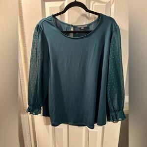 Adrianna Papell Teal Blouse with Sheer Sleeves